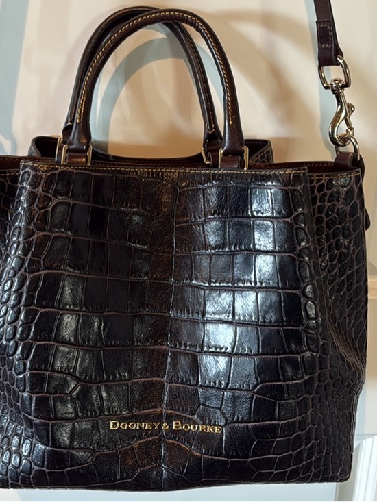 Dooney & Bourke Handbags - Dooney & Bourke Dark Brown Croc-Embossed Leather Satchel